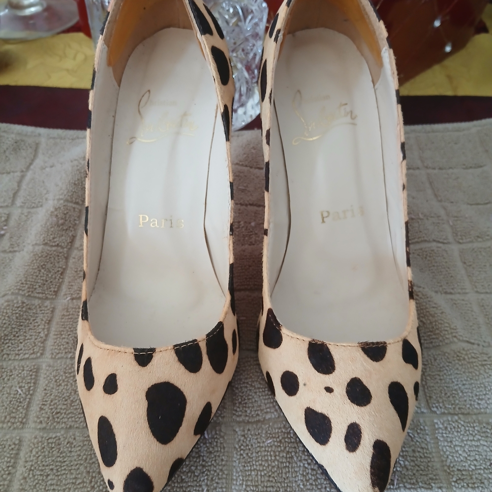 Christian Louboutin Spotted Black and Tan Heels